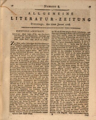 Allgemeine Literatur-Zeitung (Literarisches Zentralblatt für Deutschland) Dienstag 10. Januar 1786