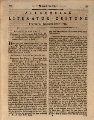 Allgemeine Literatur-Zeitung (Literarisches Zentralblatt für Deutschland) Freitag 20. Januar 1786