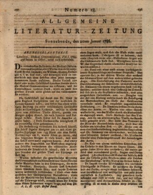 Allgemeine Literatur-Zeitung (Literarisches Zentralblatt für Deutschland) Samstag 21. Januar 1786