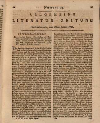 Allgemeine Literatur-Zeitung (Literarisches Zentralblatt für Deutschland) Samstag 28. Januar 1786