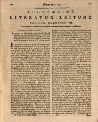 Allgemeine Literatur-Zeitung (Literarisches Zentralblatt für Deutschland) Samstag 4. Februar 1786