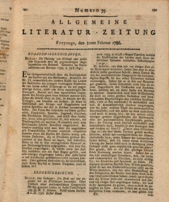 Allgemeine Literatur-Zeitung (Literarisches Zentralblatt für Deutschland) Freitag 10. Februar 1786