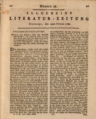 Allgemeine Literatur-Zeitung (Literarisches Zentralblatt für Deutschland) Dienstag 14. Februar 1786