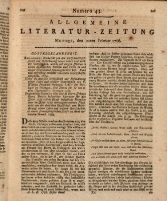 Allgemeine Literatur-Zeitung (Literarisches Zentralblatt für Deutschland) Montag 20. Februar 1786