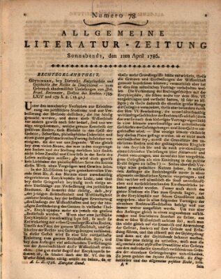 Allgemeine Literatur-Zeitung (Literarisches Zentralblatt für Deutschland) Samstag 1. April 1786