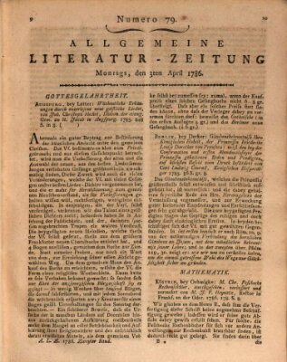 Allgemeine Literatur-Zeitung (Literarisches Zentralblatt für Deutschland) Montag 3. April 1786