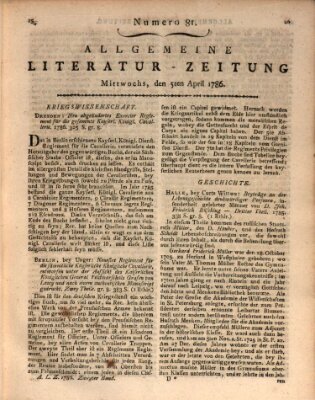 Allgemeine Literatur-Zeitung (Literarisches Zentralblatt für Deutschland) Mittwoch 5. April 1786