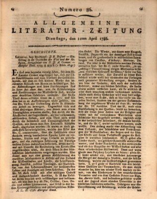 Allgemeine Literatur-Zeitung (Literarisches Zentralblatt für Deutschland) Dienstag 11. April 1786