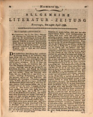 Allgemeine Literatur-Zeitung (Literarisches Zentralblatt für Deutschland) Freitag 14. April 1786