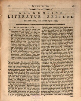 Allgemeine Literatur-Zeitung (Literarisches Zentralblatt für Deutschland) Samstag 15. April 1786