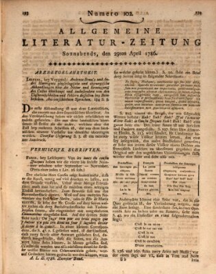 Allgemeine Literatur-Zeitung (Literarisches Zentralblatt für Deutschland) Samstag 29. April 1786