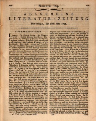 Allgemeine Literatur-Zeitung (Literarisches Zentralblatt für Deutschland) Dienstag 2. Mai 1786