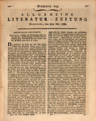 Allgemeine Literatur-Zeitung (Literarisches Zentralblatt für Deutschland) Mittwoch 3. Mai 1786