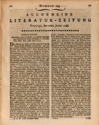 Allgemeine Literatur-Zeitung (Literarisches Zentralblatt für Deutschland) Freitag 16. Juni 1786