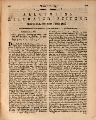 Allgemeine Literatur-Zeitung (Literarisches Zentralblatt für Deutschland) Mittwoch 28. Juni 1786