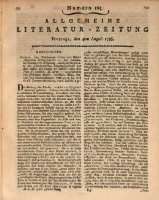 Allgemeine Literatur-Zeitung (Literarisches Zentralblatt für Deutschland) Freitag 4. August 1786