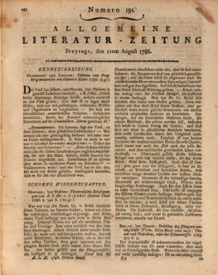 Allgemeine Literatur-Zeitung (Literarisches Zentralblatt für Deutschland) Freitag 11. August 1786