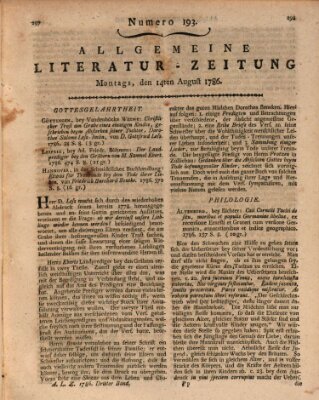 Allgemeine Literatur-Zeitung (Literarisches Zentralblatt für Deutschland) Montag 14. August 1786