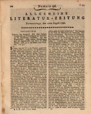 Allgemeine Literatur-Zeitung (Literarisches Zentralblatt für Deutschland) Donnerstag 17. August 1786