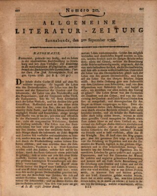 Allgemeine Literatur-Zeitung (Literarisches Zentralblatt für Deutschland) Samstag 2. September 1786