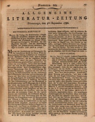 Allgemeine Literatur-Zeitung (Literarisches Zentralblatt für Deutschland) Dienstag 5. September 1786