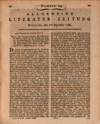 Allgemeine Literatur-Zeitung (Literarisches Zentralblatt für Deutschland) Mittwoch 6. September 1786