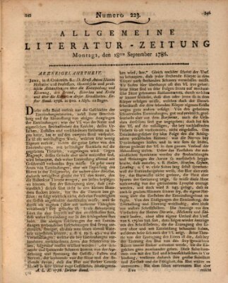 Allgemeine Literatur-Zeitung (Literarisches Zentralblatt für Deutschland) Montag 18. September 1786