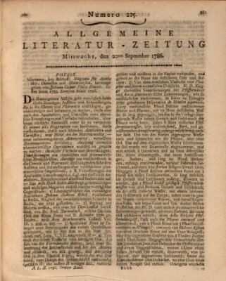 Allgemeine Literatur-Zeitung (Literarisches Zentralblatt für Deutschland) Mittwoch 20. September 1786