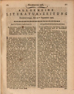 Allgemeine Literatur-Zeitung (Literarisches Zentralblatt für Deutschland) Donnerstag 21. September 1786