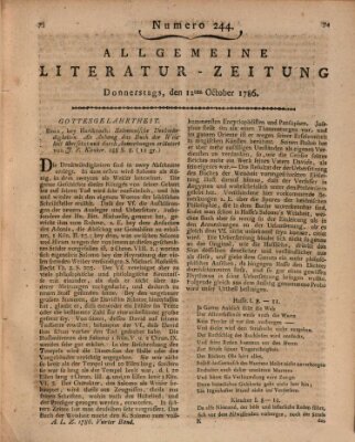 Allgemeine Literatur-Zeitung (Literarisches Zentralblatt für Deutschland) Donnerstag 12. Oktober 1786