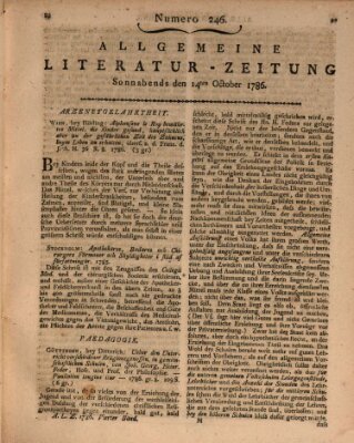 Allgemeine Literatur-Zeitung (Literarisches Zentralblatt für Deutschland) Samstag 14. Oktober 1786