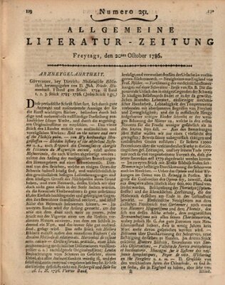 Allgemeine Literatur-Zeitung (Literarisches Zentralblatt für Deutschland) Freitag 20. Oktober 1786