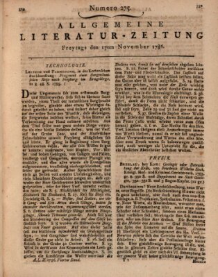 Allgemeine Literatur-Zeitung (Literarisches Zentralblatt für Deutschland) Freitag 17. November 1786