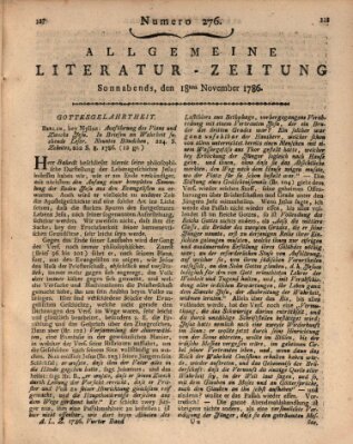 Allgemeine Literatur-Zeitung (Literarisches Zentralblatt für Deutschland) Samstag 18. November 1786