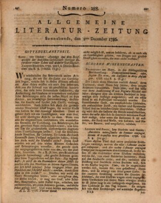 Allgemeine Literatur-Zeitung (Literarisches Zentralblatt für Deutschland) Samstag 2. Dezember 1786