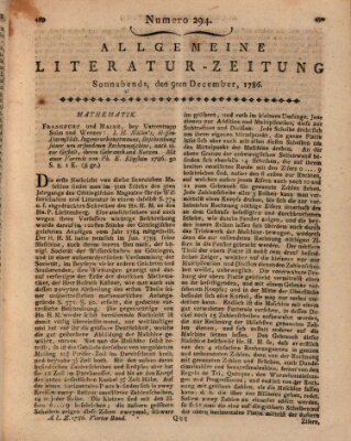 Allgemeine Literatur-Zeitung (Literarisches Zentralblatt für Deutschland) Samstag 9. Dezember 1786