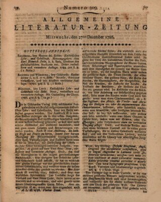 Allgemeine Literatur-Zeitung (Literarisches Zentralblatt für Deutschland) Mittwoch 27. Dezember 1786