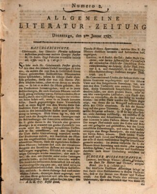 Allgemeine Literatur-Zeitung (Literarisches Zentralblatt für Deutschland) Dienstag 2. Januar 1787