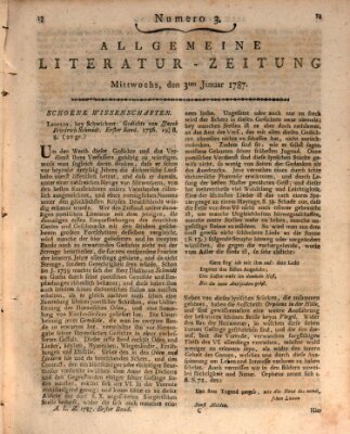 Allgemeine Literatur-Zeitung (Literarisches Zentralblatt für Deutschland) Mittwoch 3. Januar 1787