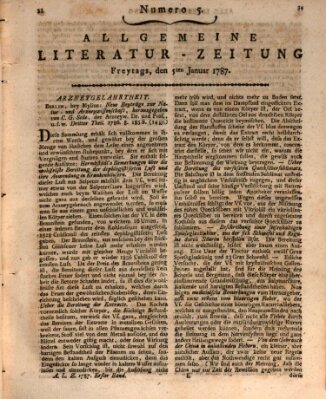 Allgemeine Literatur-Zeitung (Literarisches Zentralblatt für Deutschland) Freitag 5. Januar 1787