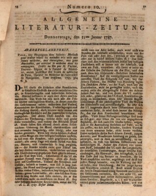 Allgemeine Literatur-Zeitung (Literarisches Zentralblatt für Deutschland) Donnerstag 11. Januar 1787