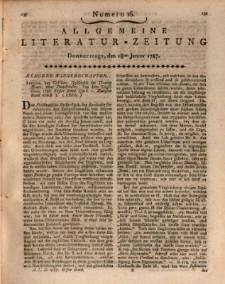 Allgemeine Literatur-Zeitung (Literarisches Zentralblatt für Deutschland) Donnerstag 18. Januar 1787