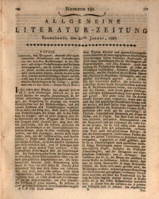 Allgemeine Literatur-Zeitung (Literarisches Zentralblatt für Deutschland) Samstag 20. Januar 1787