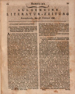 Allgemeine Literatur-Zeitung (Literarisches Zentralblatt für Deutschland) Samstag 3. Februar 1787