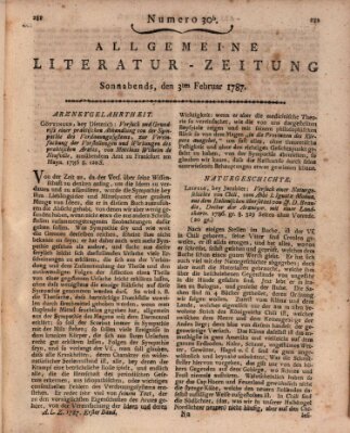 Allgemeine Literatur-Zeitung (Literarisches Zentralblatt für Deutschland) Samstag 3. Februar 1787