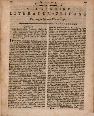 Allgemeine Literatur-Zeitung (Literarisches Zentralblatt für Deutschland) Freitag 16. Februar 1787