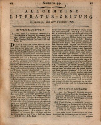 Allgemeine Literatur-Zeitung (Literarisches Zentralblatt für Deutschland) Dienstag 20. Februar 1787