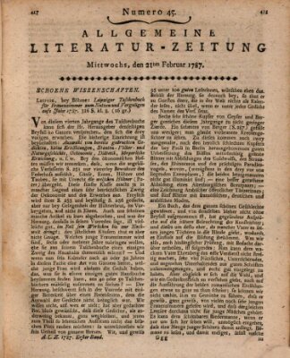 Allgemeine Literatur-Zeitung (Literarisches Zentralblatt für Deutschland) Mittwoch 21. Februar 1787