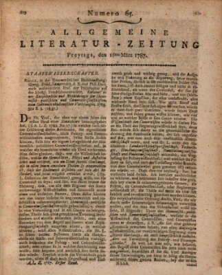 Allgemeine Literatur-Zeitung (Literarisches Zentralblatt für Deutschland) Freitag 16. März 1787