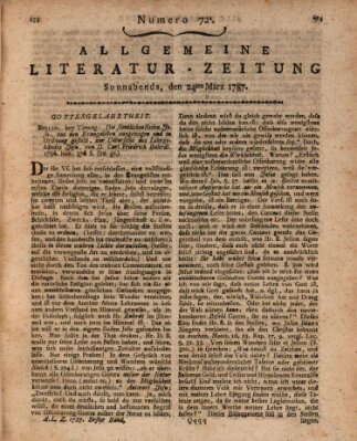 Allgemeine Literatur-Zeitung (Literarisches Zentralblatt für Deutschland) Samstag 24. März 1787